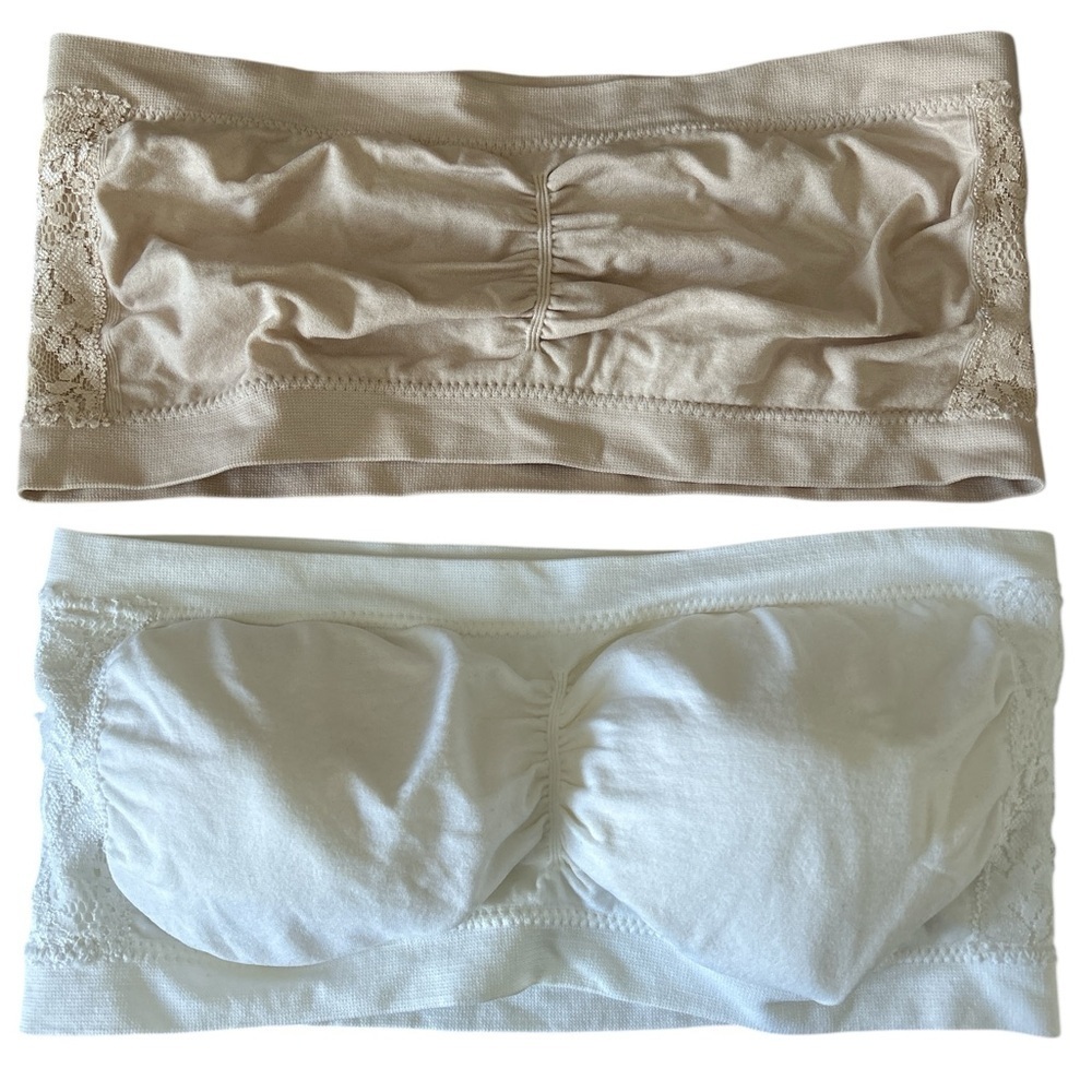 Gilligan & O'Malley Bundle of Two Strapless Bra Bralettes in Tan and White - M
